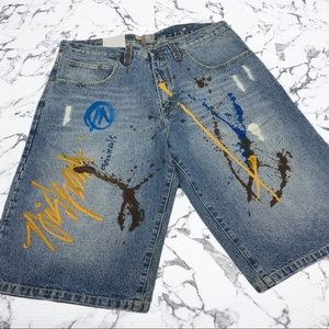 Men's Miskeen Mid Blue Hand Painted Denim Short